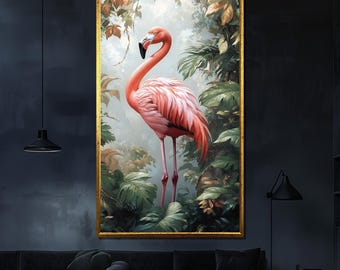 Pinker Flamingo Leinwand Gemälde Tropischer Dschungel Wandkunst Naturinspiriertes Dekor Einzigartiges Geschenk für Zuhause