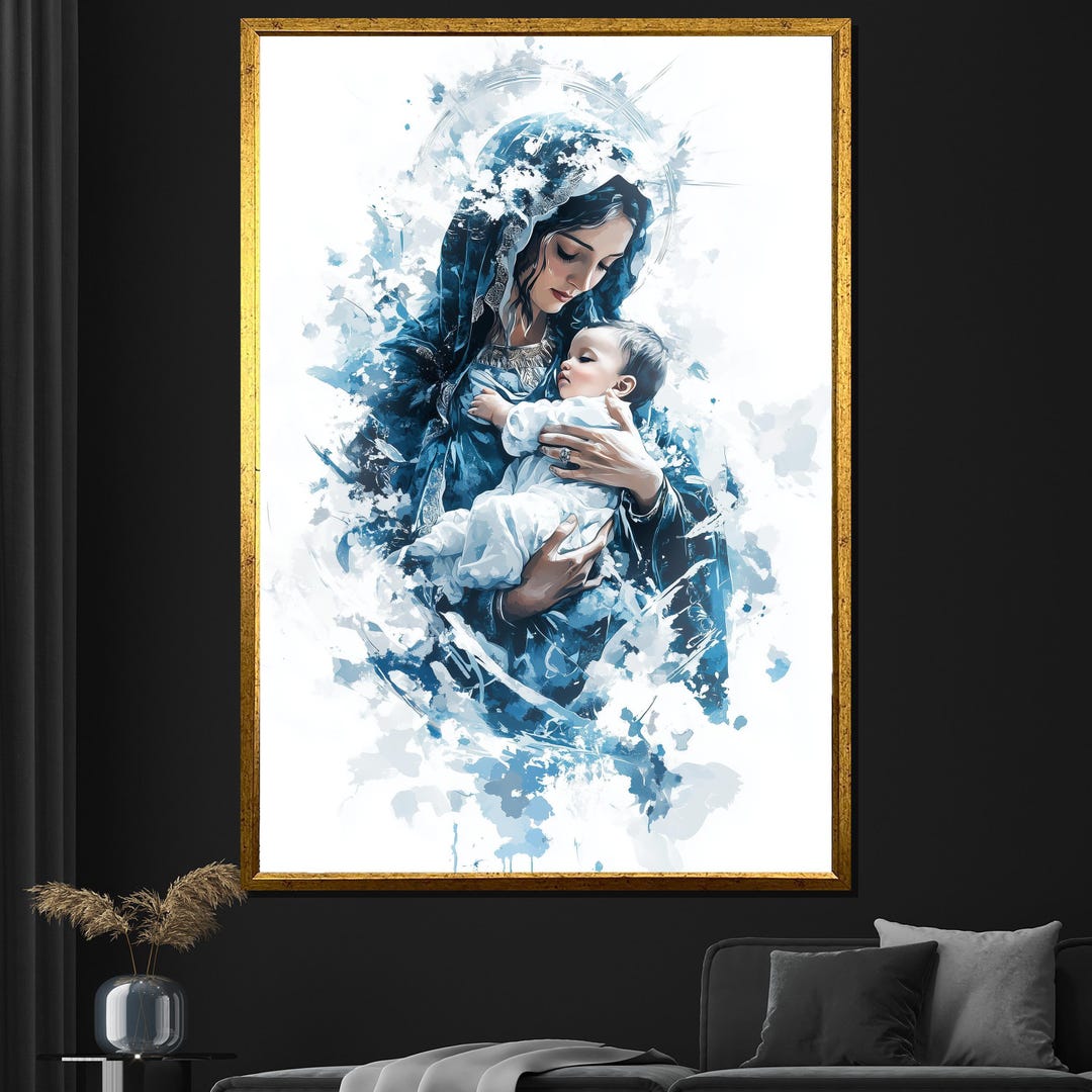 Virgin Mary and Baby Jesus Wall Art, Holy Family Canvas Print, Sacred ...