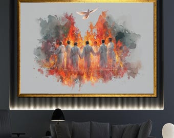 Holy Spirit Pentecost Canvas Painting Christian Religious Wall Art Apostles Fire Dove Biblical Faith Symbol Home Decor Gift