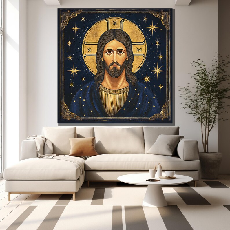 Jesus Christ Icon Canvas Painting, Religious Wall Art, Byzantine ...