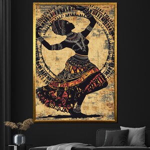 African Dance Silhouette Canvas Painting, Tribal Wall Art, Vibrant Ethnic-Inspired Gift for Home Decor