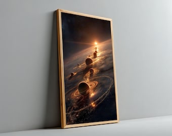Cosmic Solar System Canvas, Planetary Orbits Wall Art, Space Galaxy Print, Astronomy Home Decor, Solar Planets Illustration Canvas