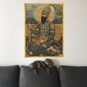 Regal Sikh Warrior Portrait Canvas, Traditional Indian Royalty Art, Historical Wall Decor, Intricate Costume Painting, Cultural Heritage Gold Frame