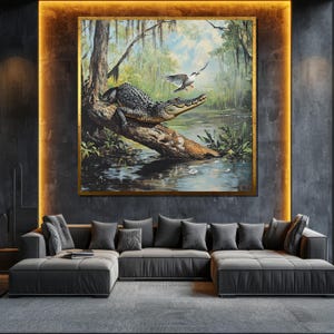 Alligator Leinwand Gemälde Wildlife Swamp Art Natur Wand Dekor Geschenk für Tierliebhaber