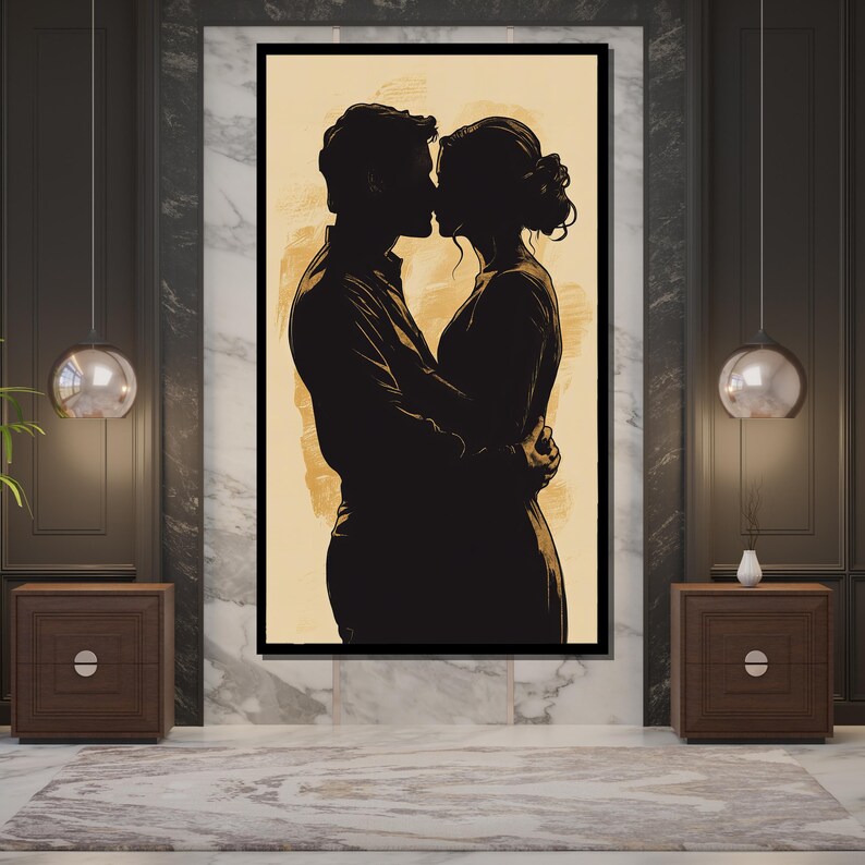 Silhouette Couple Embrace Canvas Painting Romantic Wall Art Modern Minimalist Home Decor Anniversary Gift image 3