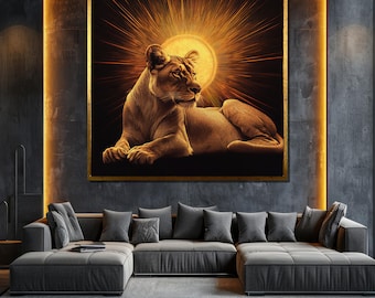 Golden Lioness Canvas Painting Bold Wall Art Unique Wildlife Gift Modern Home Decor