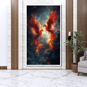 Fiery Phoenix Canvas Painting Mythical Wall Art Unique Gift for Home Modern Fantasy Decor image 5