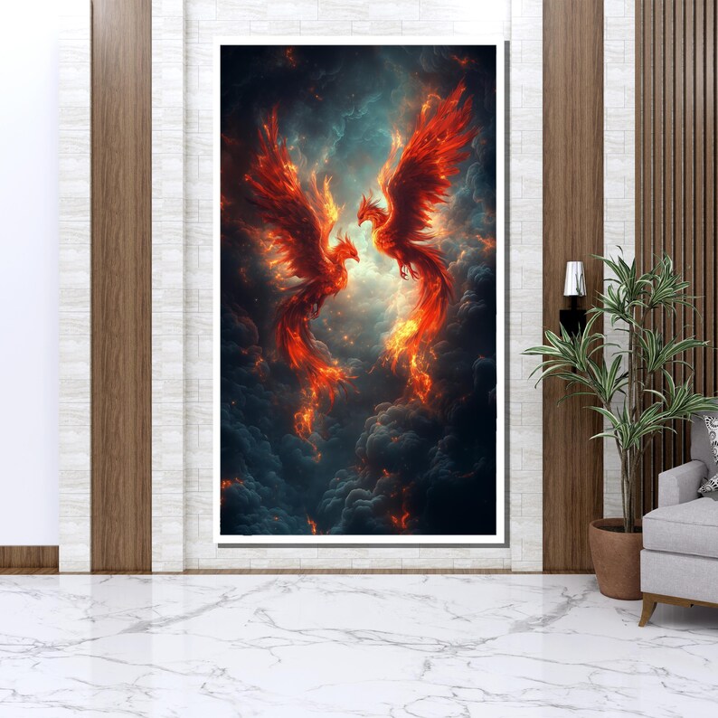 Fiery Phoenix Canvas Painting Mythical Wall Art Unique Gift for Home Modern Fantasy Decor image 5
