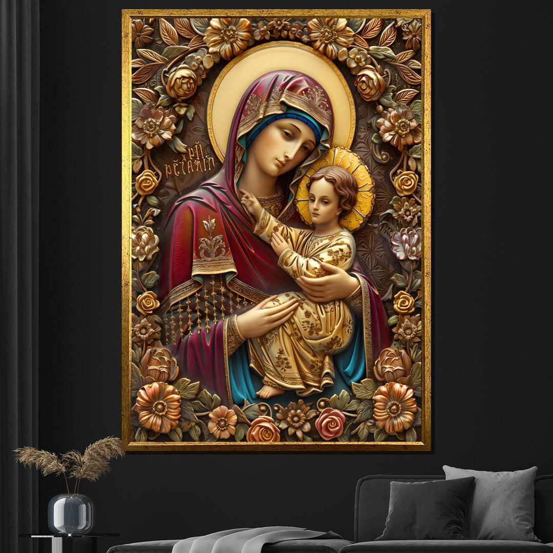 Virgin Mary and Child Canvas Painting, Religious Wall Art, Byzantine ...
