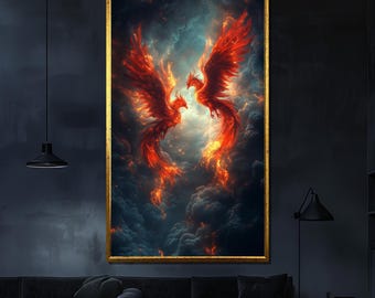 Fiery Phoenix Canvas Painting Mythical Wall Art Unique Gift for Home Modern Fantasy Decor