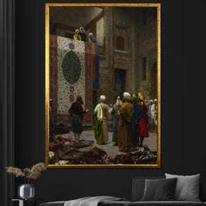 Cuadro sobre lienzo de Jean-Léon Gérôme El comerciante de alfombras - Impresión artística orientalista - Decoración de pared clásica - Regalo de artista famoso