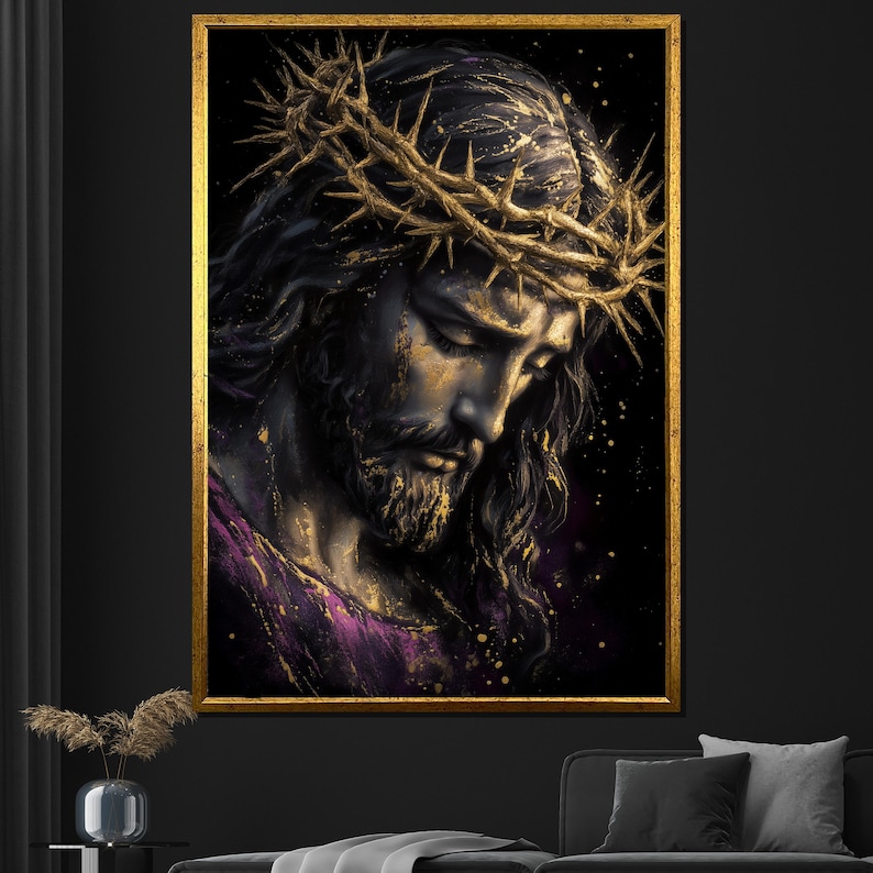 Jesus Crown of Thorns Canvas Painting – Spiritual Christian Wall Art ...