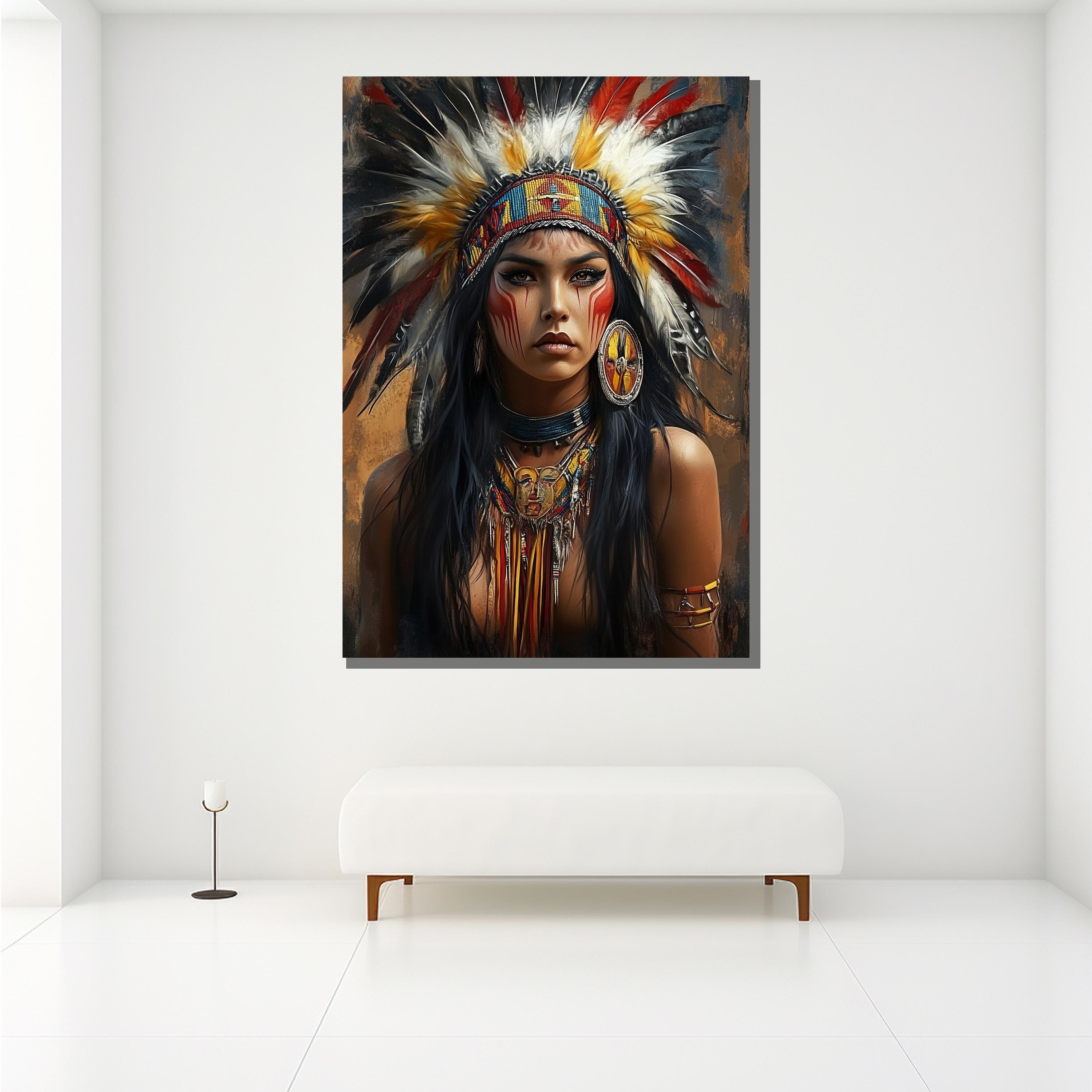 Native American Woman Canvas Painting Tribal Headdress Art Bold Wall ...