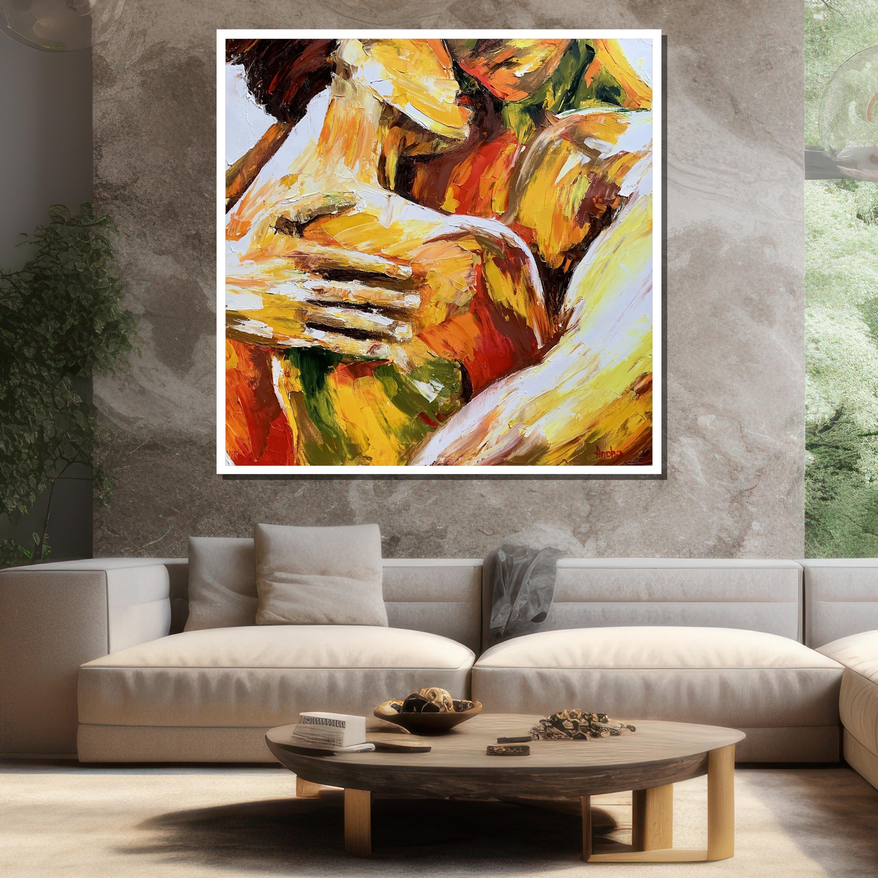 Abstract Embrace Canvas Painting, Bold Colors Figurative Wall Art ...