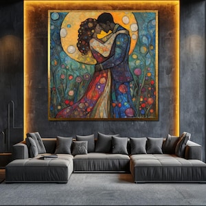 Colorful Couple Embrace Canvas Painting Abstract Romantic Wall Art for Bedroom Anniversary Gift Decor