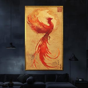 Phoenix Canvas Painting Golden Flame Art Mythical Firebird Wall Decor Gift for Fantasy and Art Lovers