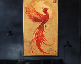 Phoenix Canvas Painting Golden Flame Art Mythical Firebird Wall Decor Gift for Fantasy and Art Lovers