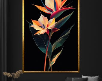 Paradiesvogel Blume Leinwand Gemälde Tropische Wandkunst für Wohnzimmer Modernes Blumendekor Geschenk