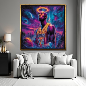 Kobe Bryant Canvas Painting – Lakers Legend Wall Art for Living Room, Bold Spiritual NBA Print