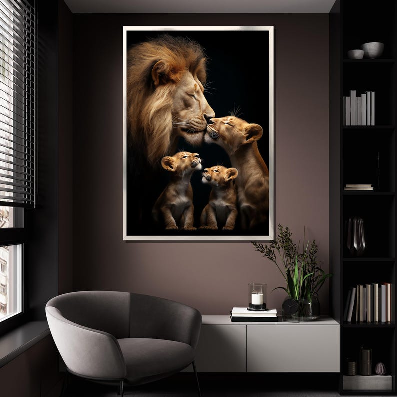 Lion Family Canvas Painting Heartwarming Wildlife Wall Art Majestic Animal Decor Unique Gift for Nature Lovers image 4