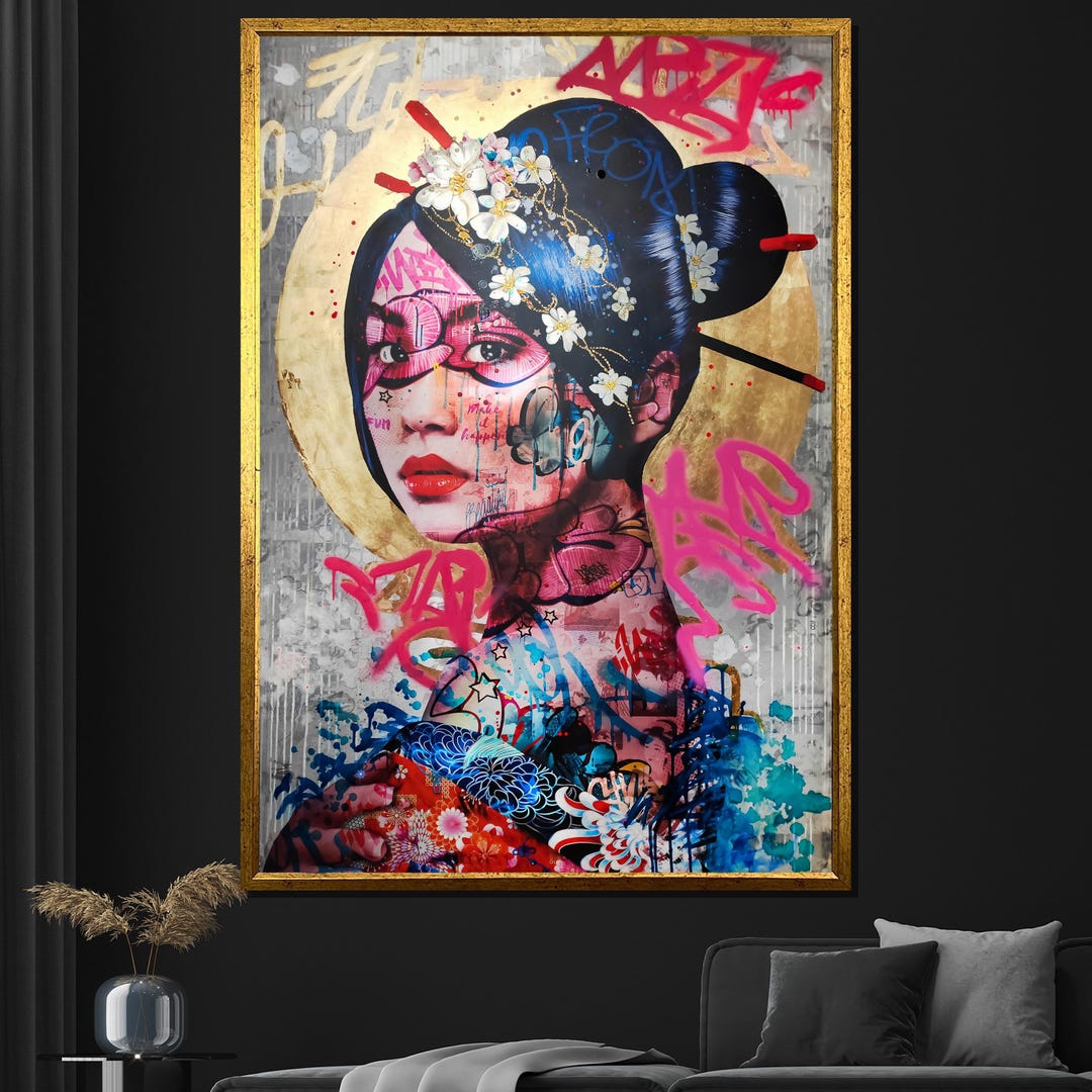 グラフィティ芸者キャンバス絵画、モダンなストリートアートに