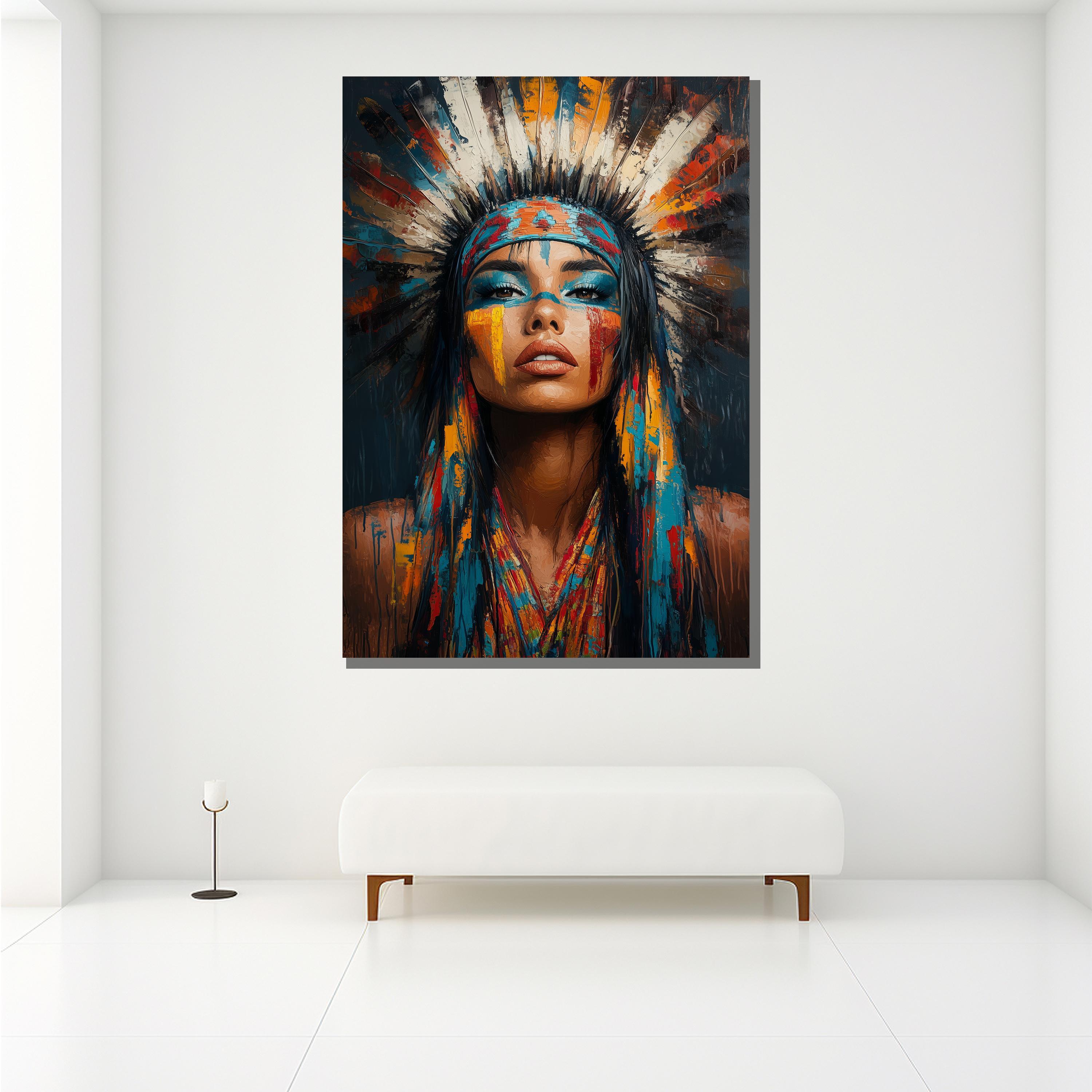Native American Woman Canvas Painting Tribal Wall Art Colorful Boho ...