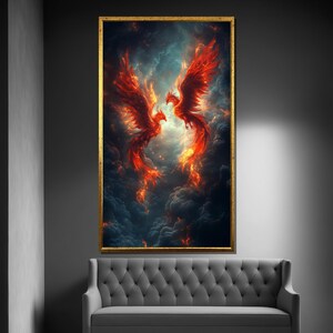 Fiery Phoenix Canvas Painting Mythical Wall Art Unique Gift for Home Modern Fantasy Decor image 2