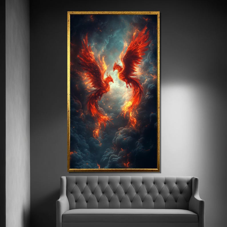 Fiery Phoenix Canvas Painting Mythical Wall Art Unique Gift for Home Modern Fantasy Decor image 2