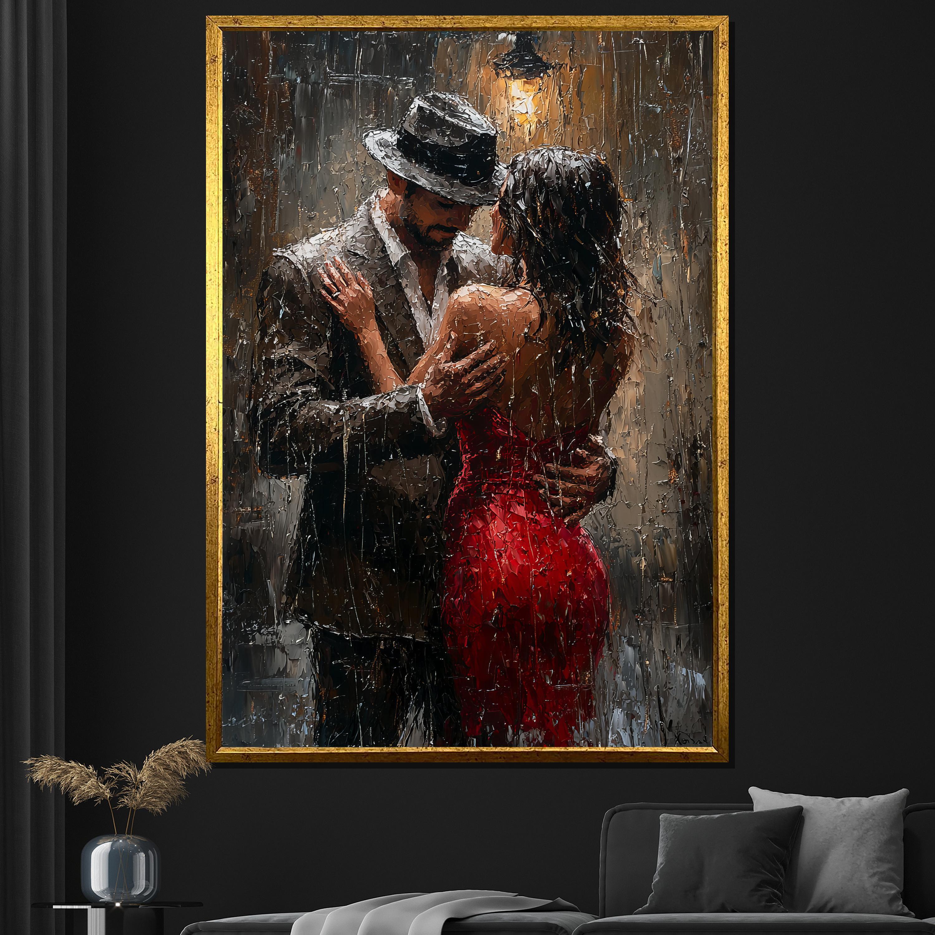 Romantic Couple Dancing in the Rain Canvas Painting Elegant Love Wall ...