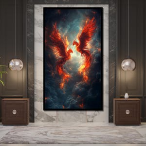 Fiery Phoenix Canvas Painting Mythical Wall Art Unique Gift for Home Modern Fantasy Decor image 3