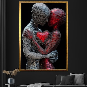 Abstrakte Paar Umarmung mit Herz Leinwand Gemälde Moderne romantische Kunst Romantisches Geschenk