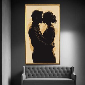 Silhouette Couple Embrace Canvas Painting Romantic Wall Art Modern Minimalist Home Decor Anniversary Gift image 2