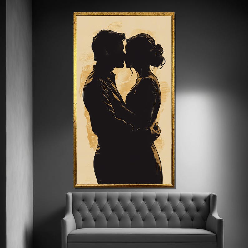 Silhouette Couple Embrace Canvas Painting Romantic Wall Art Modern Minimalist Home Decor Anniversary Gift image 2