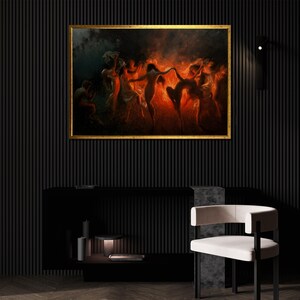 Mystical Fire Dance Canvas Painting, Dramatic Wall Art, Ethereal Women Dancing, Fiery Scene Artwork, Unique Home Decor, Gift image 2
