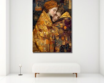 激安セール　絵画5点セット　クリムト　プーヤ健クリストファー　すべて美品　真作 グスタフ・クリムト風の抱き合うカップルのキャンバス絵画