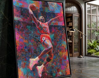 Dynamic Basketball Dunk Canvas Wall Art, Sports Action Painting, Modern Athletic Home Decor, Vibrant Urban Basketball Scene, Ready to Hang