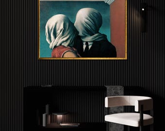 ルネ・マグリット作「恋人たち」キャンバス絵画、シュールレアリスム