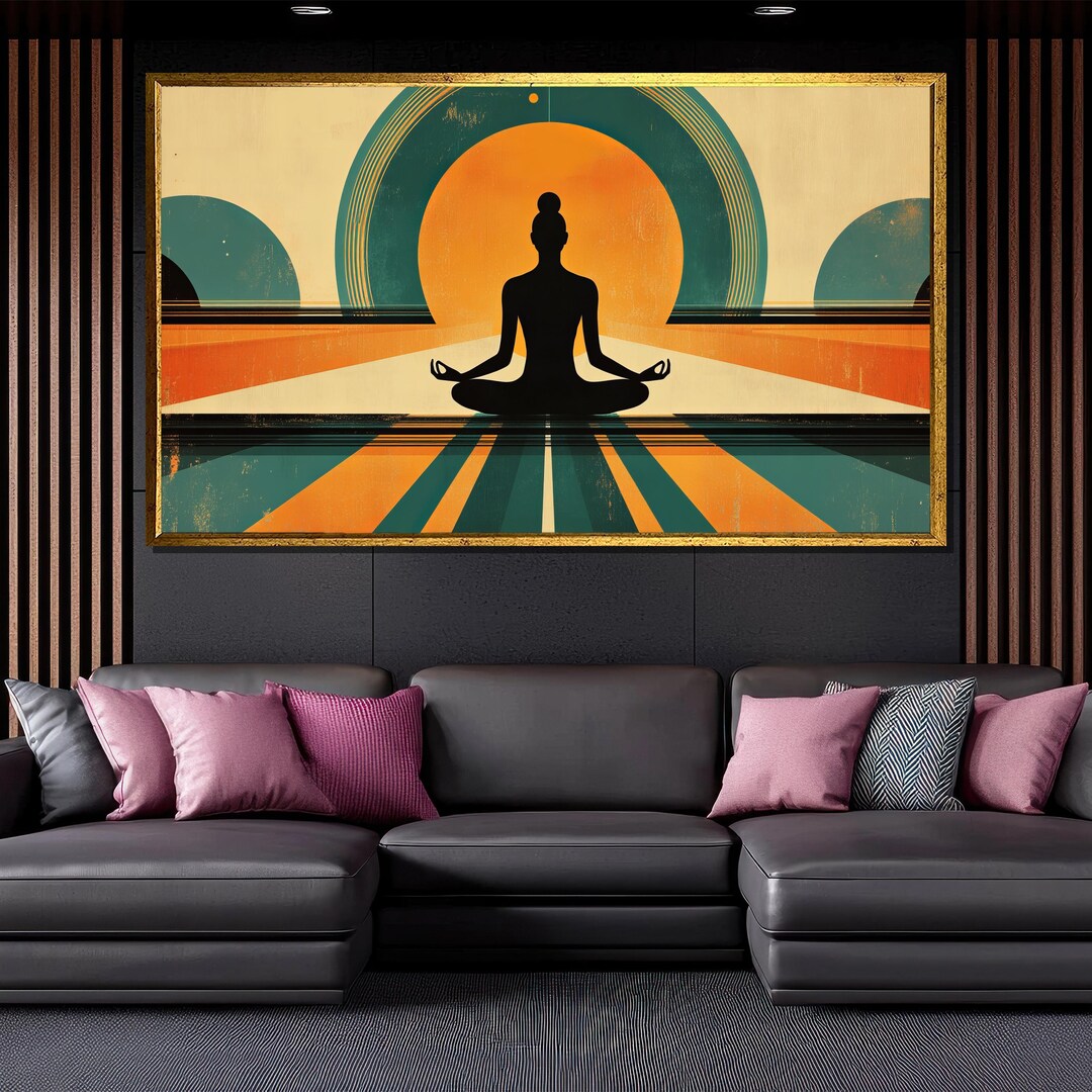Retro Meditation Canvas Painting Yoga Silhouette Wall Art Modern ...