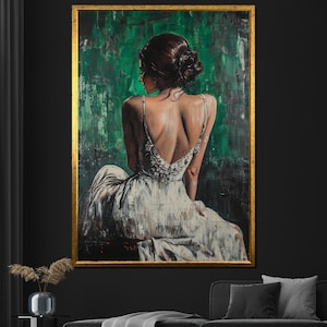 Elegant Woman in White Dress Canvas Painting Modern Impressionist Wall Art Luxury Home Décor Gift