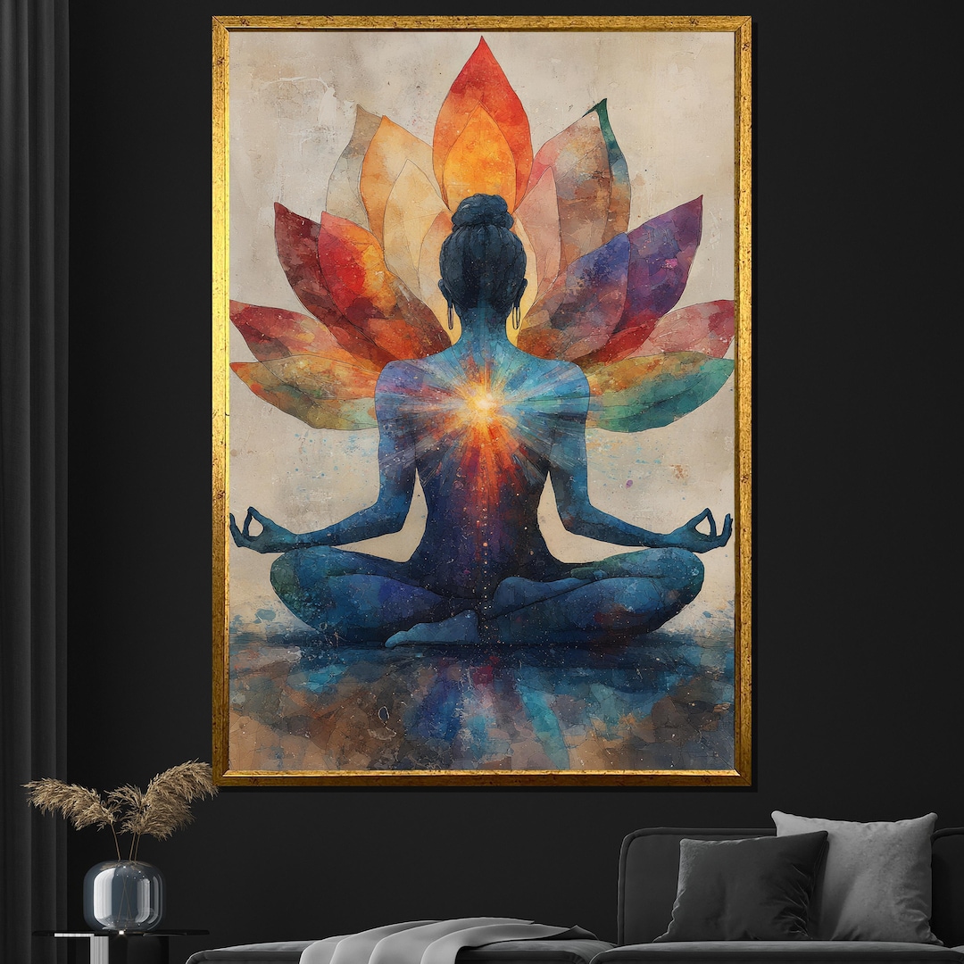 Chakra Lotus Meditation Canvas Painting Vibrant Spiritual Wall Art for ...