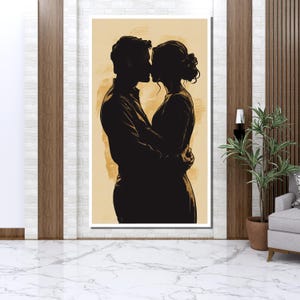 Silhouette Couple Embrace Canvas Painting Romantic Wall Art Modern Minimalist Home Decor Anniversary Gift image 5