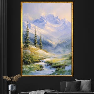 Mountain Landscape Canvas Painting Serene Nature Wall Art for Living Room Peaceful Decor Gift