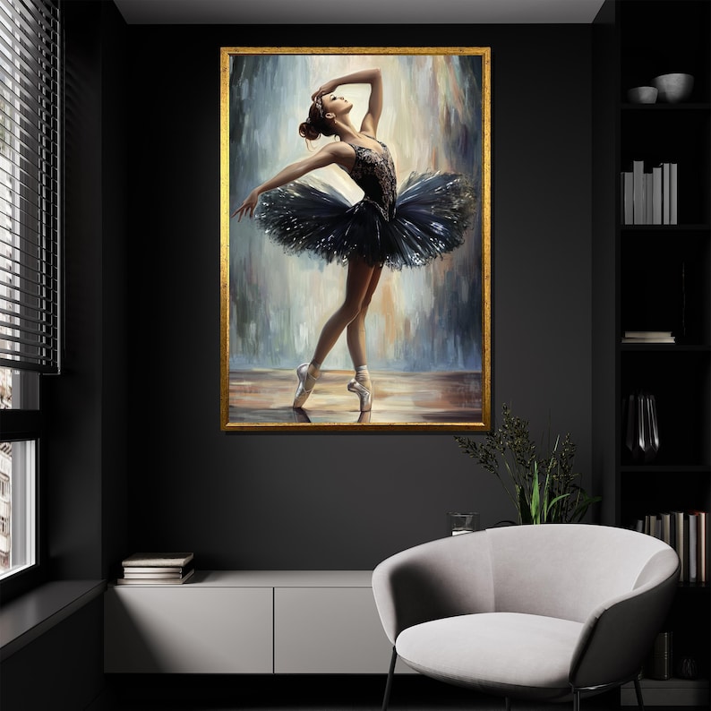 Graceful Black Swan Ballerina Canvas Painting - Elegant Ballet Wall Art ...