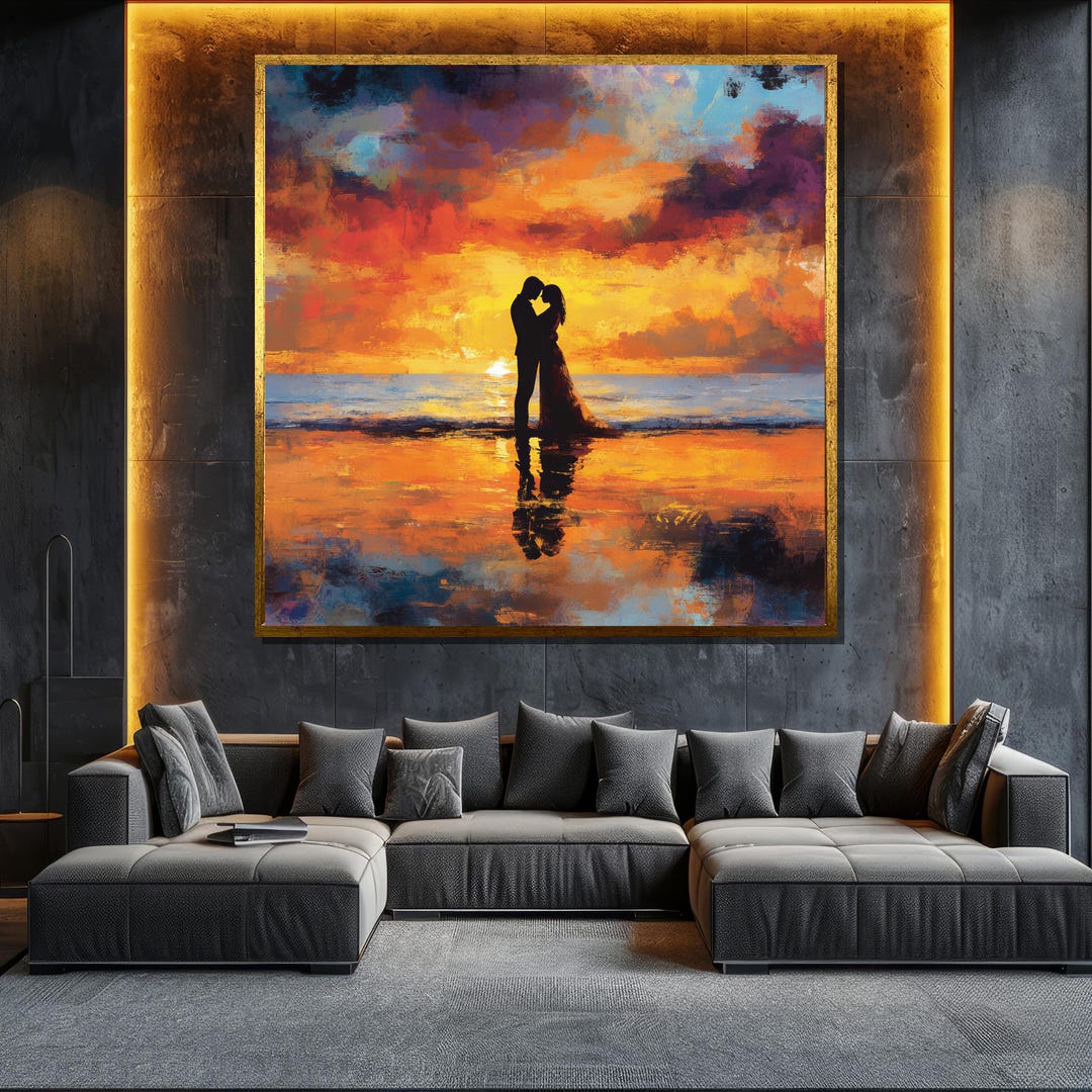 Romantic Sunset Couple Canvas Painting Love Scene Wall Art for Home ...