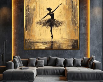 Golden Ballerina Canvas Painting Elegant Dance Wall Art Luxury Decor Perfect Gift for Ballet and Art Lovers