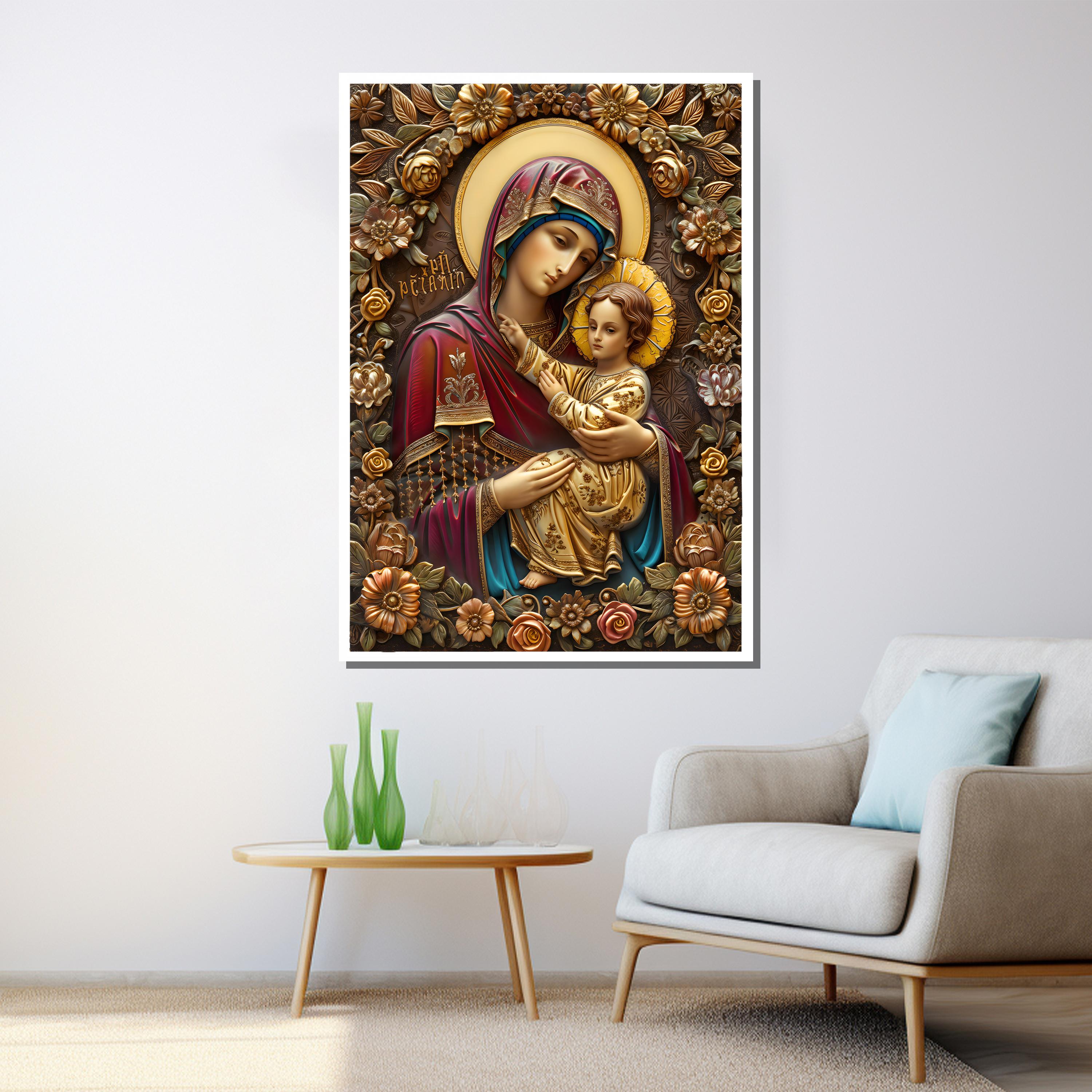 Virgin Mary and Child Canvas Painting, Religious Wall Art, Byzantine ...