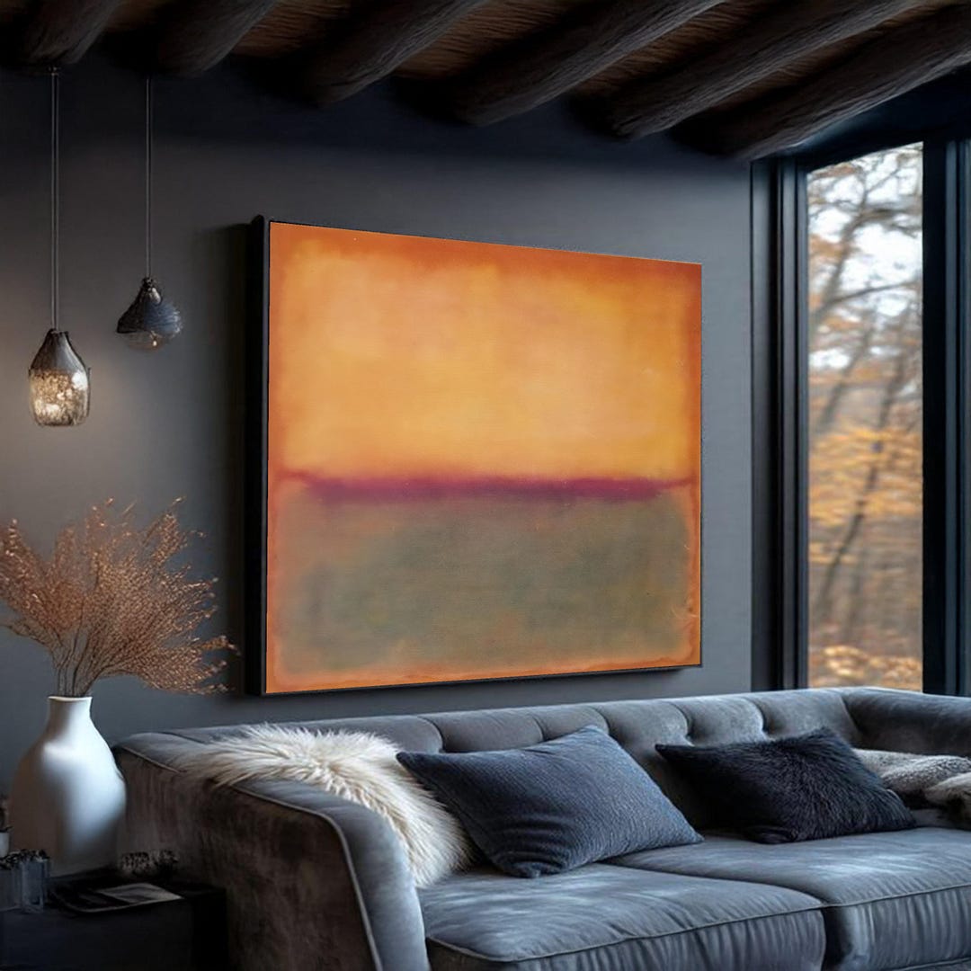 Abstract Color Field Canvas Wall Art, Orange and Blue Modern Painting ...