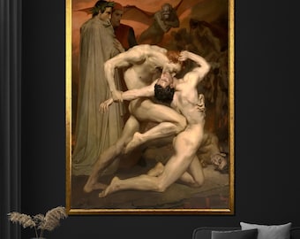 William-Adolphe Bouguereau Dante and Virgil Canvas Painting, Classical Mythological Art, Dramatic Wall Decor, Unique Gift