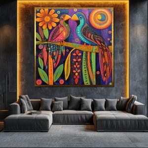 Colorful Parrot Canvas Painting Vibrant Bird Wall Art for Living Room Modern Nature Gift Decor