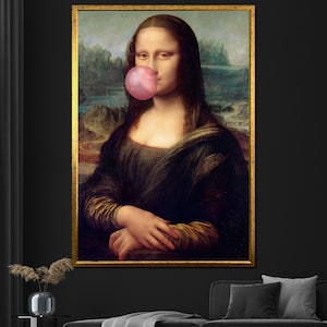 Mona Lisa Bubblegum Pop Art Canvas - Classic Meets Modern Fun Wall Art for Home Decor or Gift